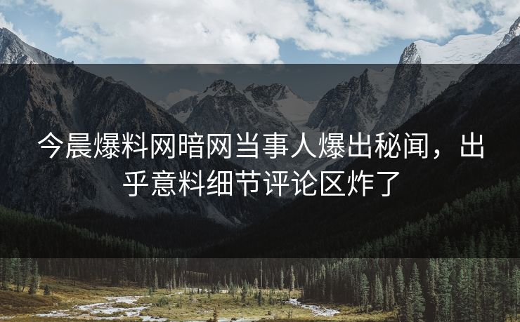 今晨爆料网暗网当事人爆出秘闻，出乎意料细节评论区炸了