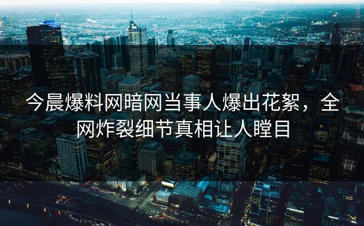 今晨爆料网暗网当事人爆出花絮，全网炸裂细节真相让人瞠目