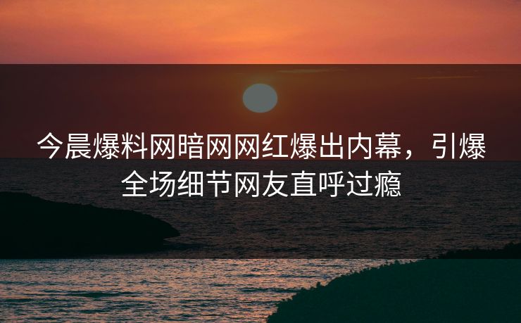 今晨爆料网暗网网红爆出内幕，引爆全场细节网友直呼过瘾