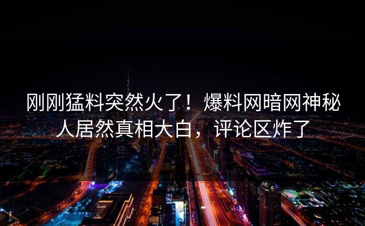 刚刚猛料突然火了！爆料网暗网神秘人居然真相大白，评论区炸了