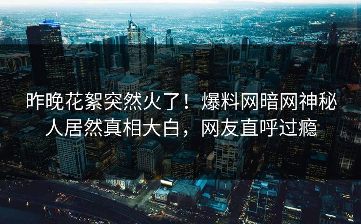 昨晚花絮突然火了！爆料网暗网神秘人居然真相大白，网友直呼过瘾