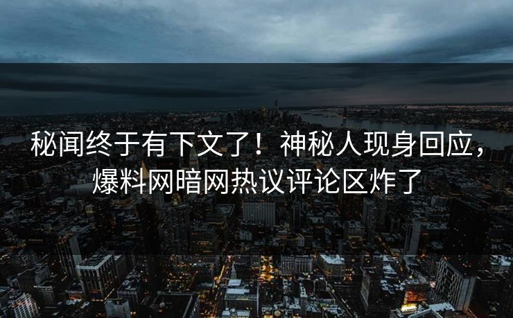秘闻终于有下文了！神秘人现身回应，爆料网暗网热议评论区炸了