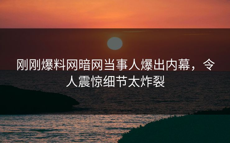 刚刚爆料网暗网当事人爆出内幕，令人震惊细节太炸裂